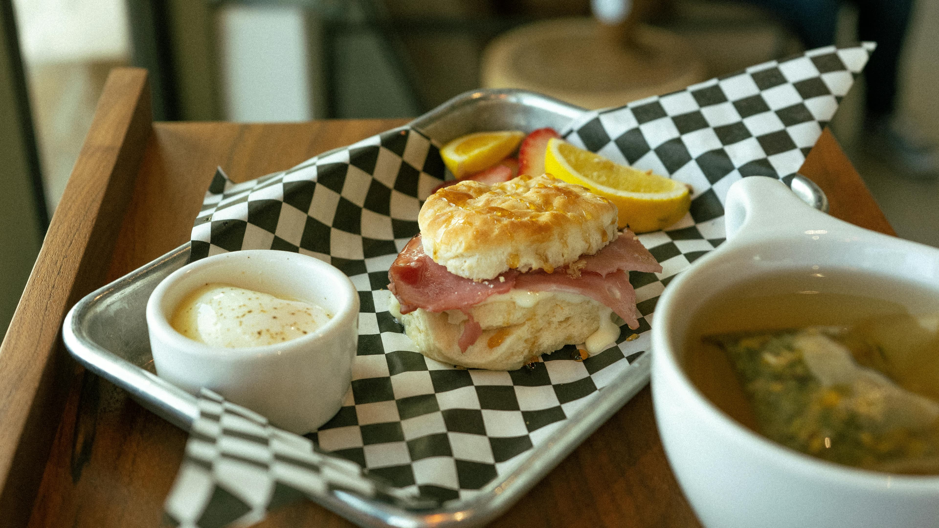 Bear-ekfast biscuit sandwiches with egg, bacon, and sausage from the Bear deli
